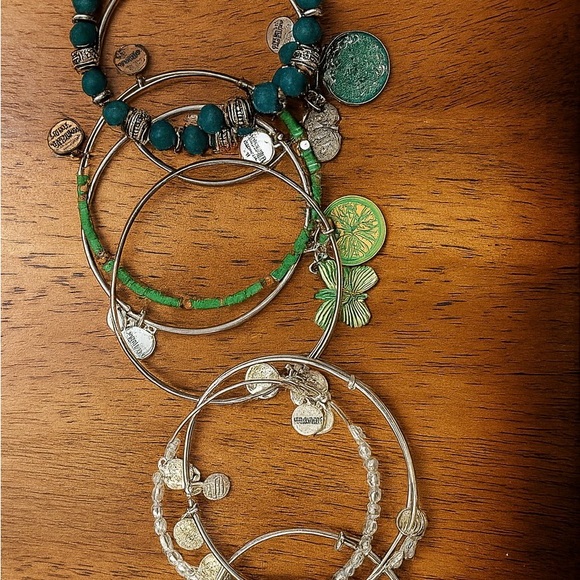 Silver and Green Charm Bracelet Set - Picture 1 of 16